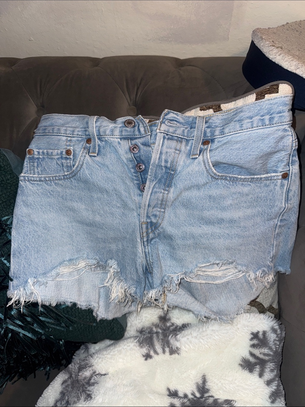 Levi's Light Blue Distressed Denim Cutoff Shorts